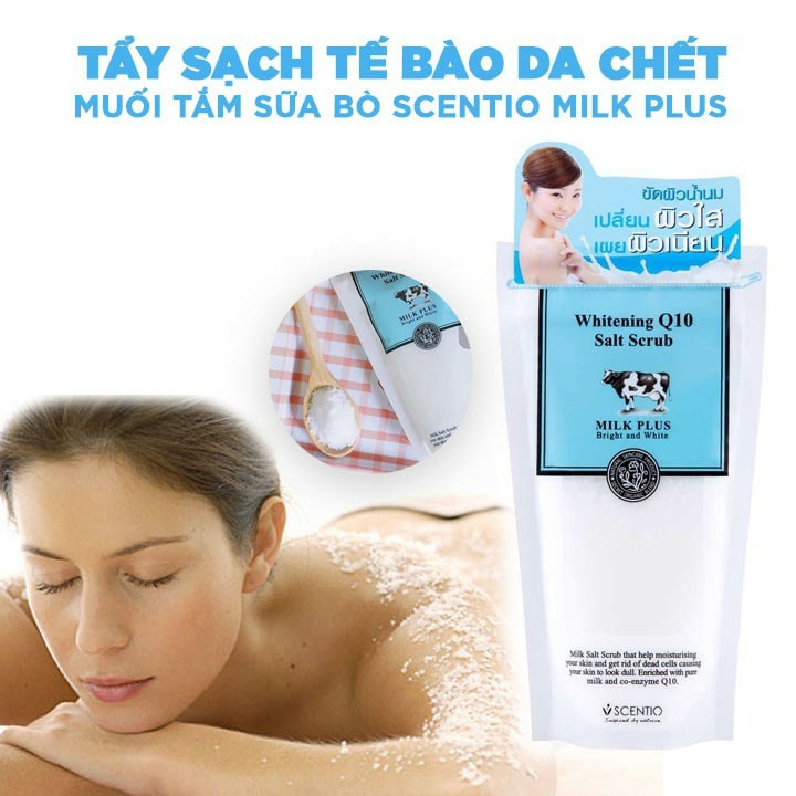 01 Gói Muối Tắm Tẩy Tế Bào Trắng Da Scentio Milk Plus Whitening Q10 Thái Lan 300gram