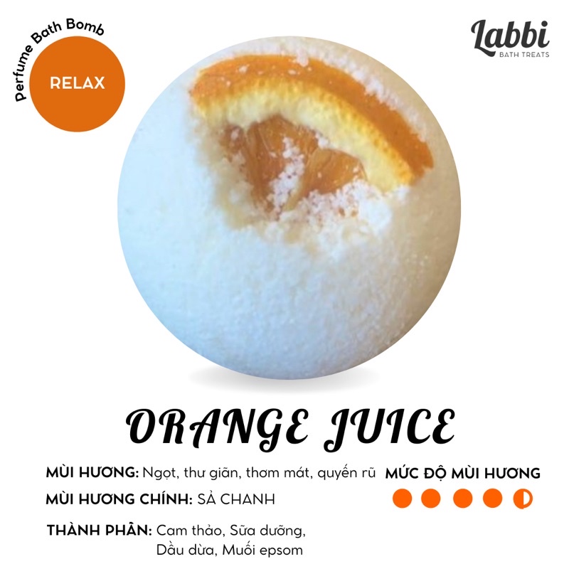 ORANGE JUICE  [Labbi]  Bath bomb / Viên sủi bồn/ Bom tắm / Viên thả bồn tắm / Bathbomb