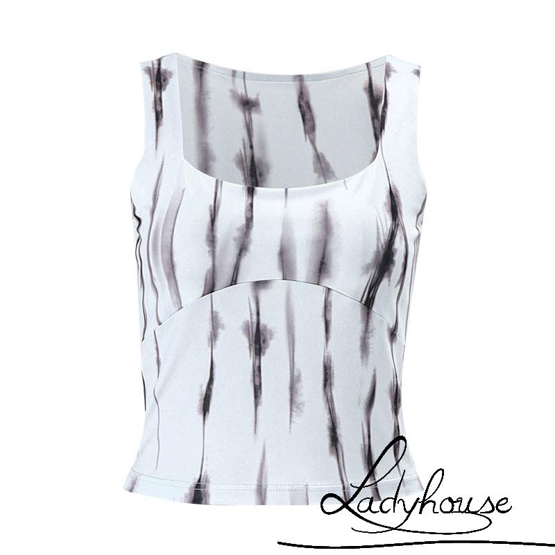 Áo Tank Top Không Tay Cổ Vuông Màu Trắng In Họa Tiết Thời Trang Mùa Hè Cho Nữ