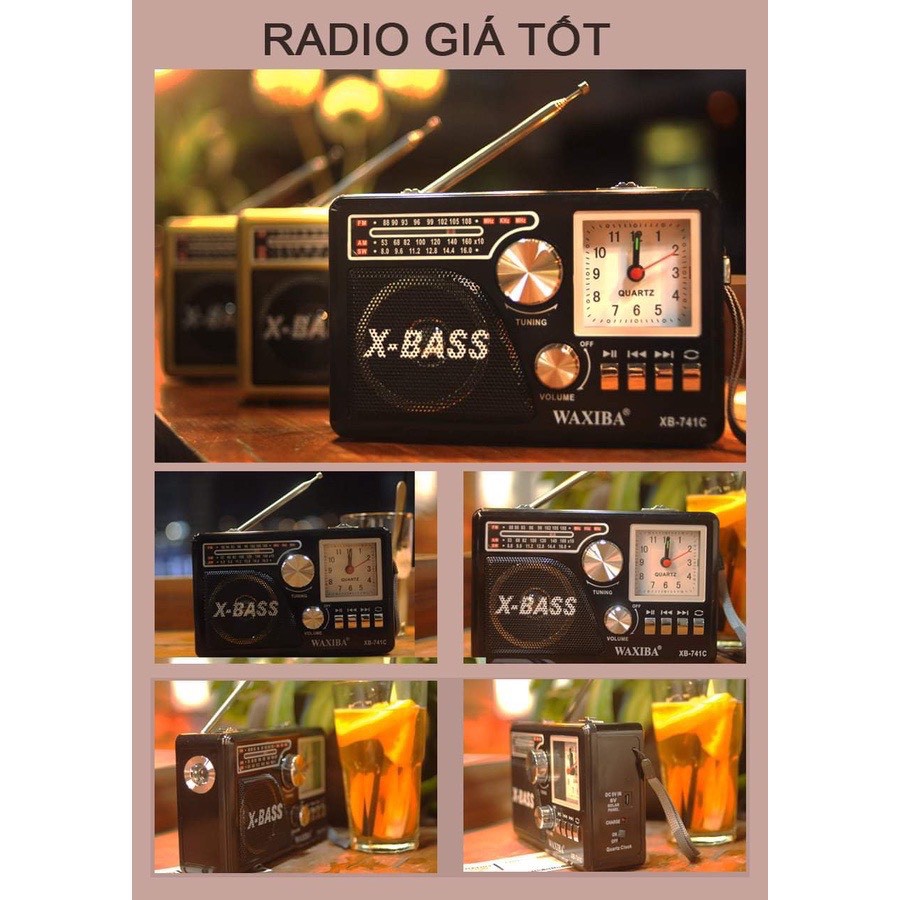 Đài Radio WAXIBA XB-741C, Đài Radio-Thẻ Nhớ-USB-MP3-Đèn pin ( Tặng Dây Sạc, Pin Sạc) Bảo Hành 6 Tháng