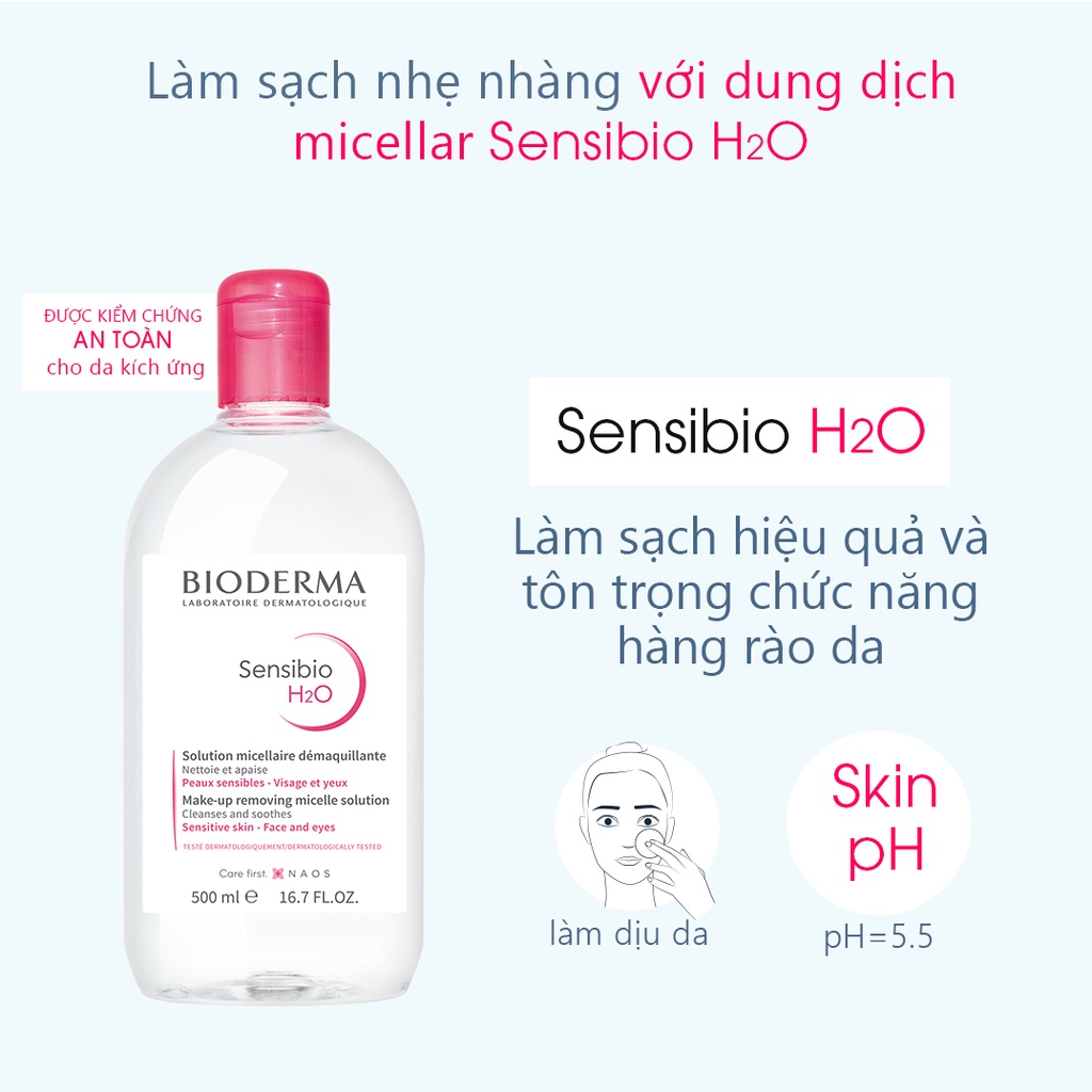 Dung dịch làm sạch và tẩy trang công nghệ Micellar Bioderma Sensibio H2O 500ml