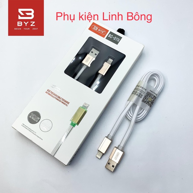 Cáp sạc Chính hãng BYZ chân lightning chế độ tự ngắt điện khi sạc đầy 100%