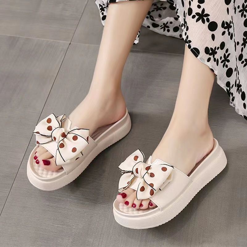 Dép bánh mì đế cao Dép đế xuồng Dép Sandal Đế Xuồng Dày Quai Nơ Chống Trượt Thời Trang Mùa Hè Mới 2022