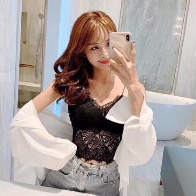 Áo Bra Ren Lá Dáng Lửng