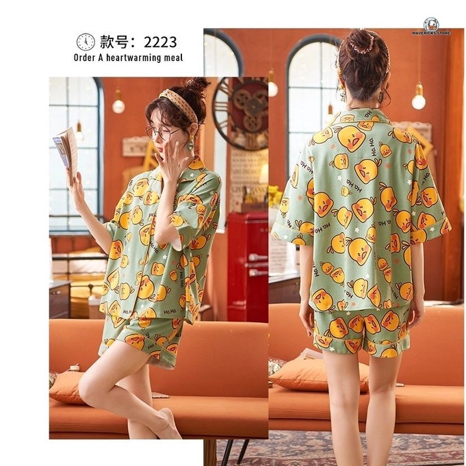 Bộ đồ ngủ ngắn tay họa tiết hoạt hình cho nữ