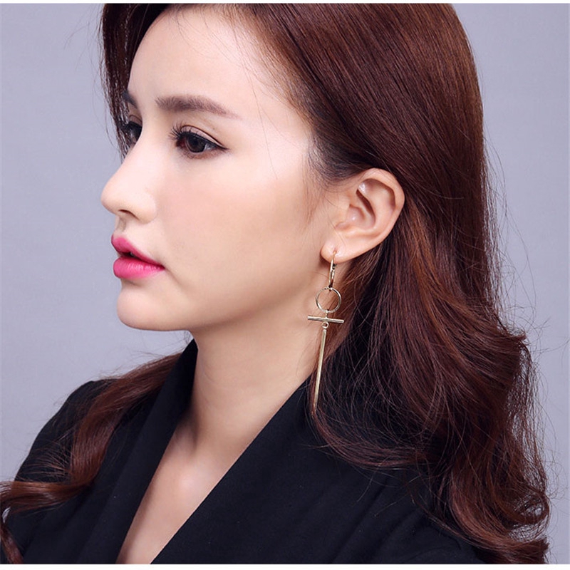 Bất Đối Xứng Bông Tai Vòng Tròn Nữ Hàn Quốc Thời Trang Trang Sức Bạc Thanh Lịch