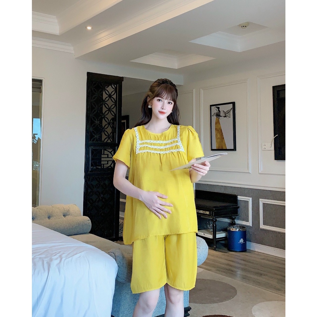 Bộ đồ bầu cộc tay ba ren ngực kết hợp sau sinh M554 Mom and Baby