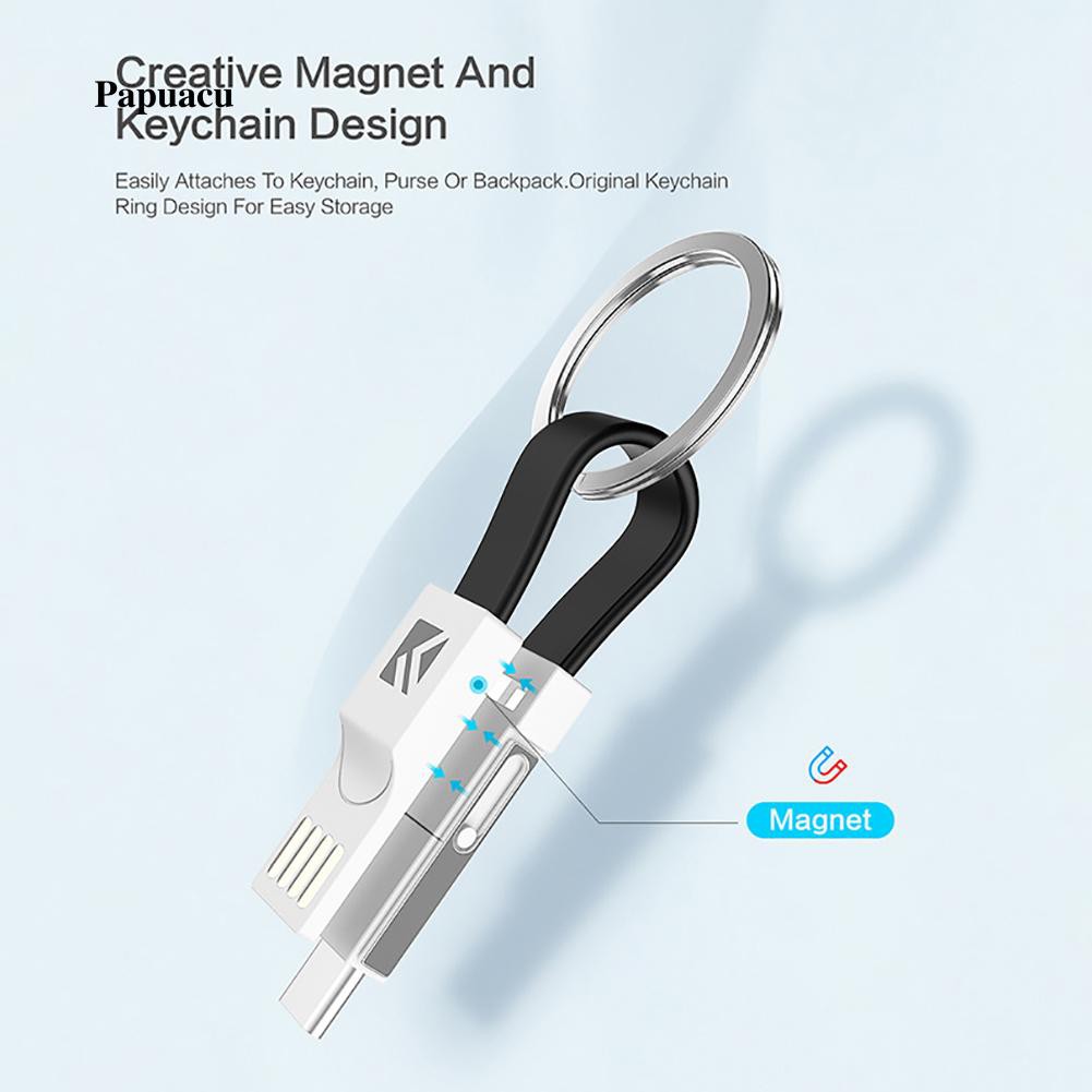 Dây sạc móc khóa 3 trong 1 2A Micro USB Type C cho Android iOS