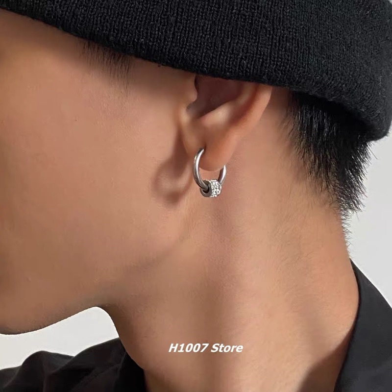 Khuyên tai bấm lỗ dạng tròn Unisex thép không gỉ