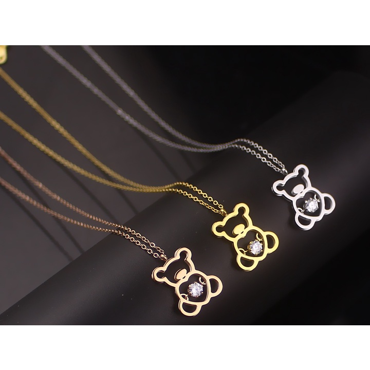 Dây chuyền titan con gấu rỗng đính xoàn siêu đẹp, dễ thương, bền màu