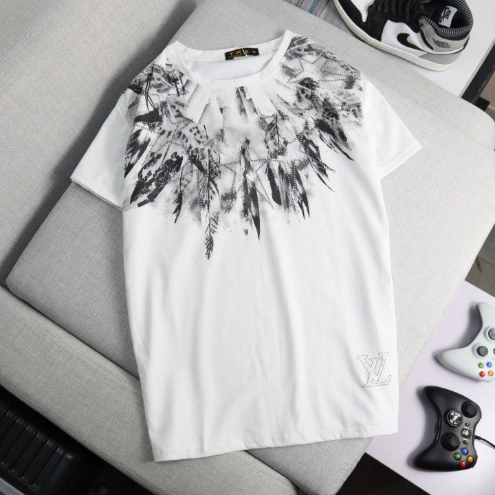 Áo Thun Nam Cổ TRòn Phối Họa Tiết Cổ Loang Màu Thời Trang Phong Cách Soái Ca