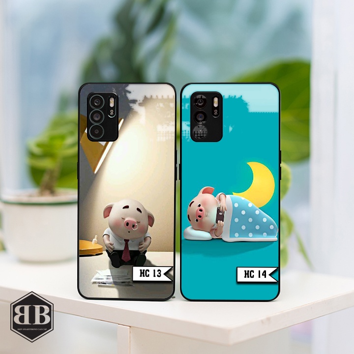 ỐP lưng kính cường lực Oppo Reno6 Z  heo con