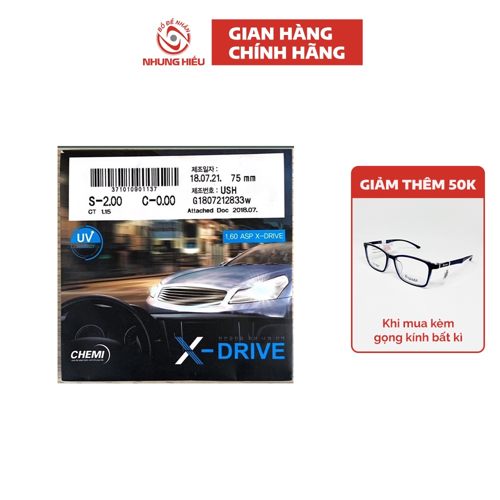 Tròng kính NHUNG HIẾU Chemi Aps X-Drive 1.60 chống chói chuyên dụng cho người lái xe