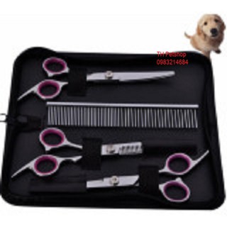 Bộ 3 Kéo Cắt Tỉa Lông Cho Chó Mèo - Tặng Kèm Bao Da Đựng Kéo