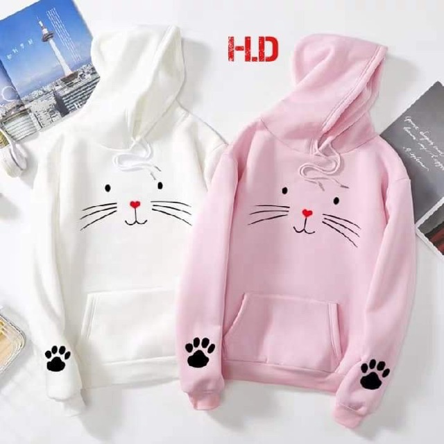 Áo hoodie ria mèo in dấu chân tay HDA1019