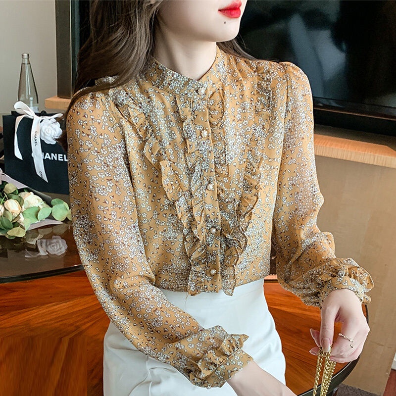 Áo Sơ Mi Chiffon Tay Dài In Hoa Thời Trang Mùa Xuân 2022 Cho Nữ