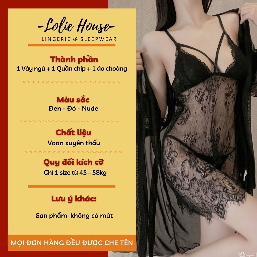Đầm ngủ sexy gợi cảm kèm áo choàng phối ren Váy ngủ ren xuyên thấu cho nữ LOLIE HOUSE - VN39