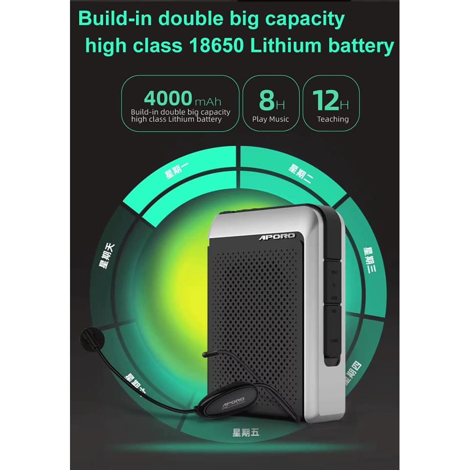 Máy trợ giảng Aporo T18 2.4G Bluetooth 5.0 tặng mic có dây chính hãng