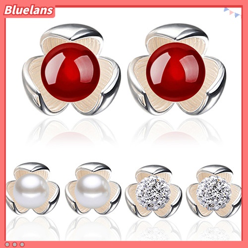 Hoa tai mạ bạc 925 dáng tròn đính đá dễ thương thời trang dành cho nữ