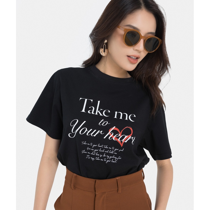 Áo thun nữ thời trang HNOSS form body in chữ &quot;Take to heart&quot; HNATH028