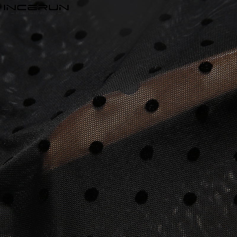 Áo nam INCERUN tay ngắn cổ tròn in chấm bi nhìn thấu hợp thời trang