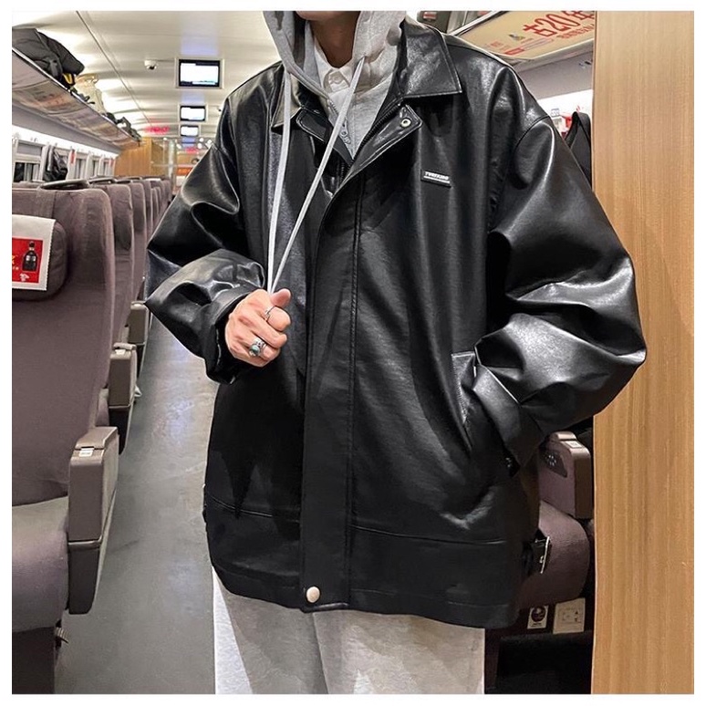 Áo khoác da có kèm mũ unisex [hàng order]
