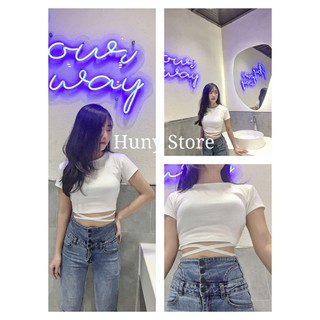 [ẢNH THẬT] Áo thun croptop cộc tay nữ buộc dây eo sexy - Áo croptop phông thiết kế dây buộc eo điệu đà Ulzzang
