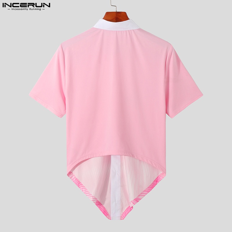 INCERUN Áo Sơ Mi Tay Ngắn Cài Khuy In Họa Tiết Độc Đáo Thời Trang Cho Nam