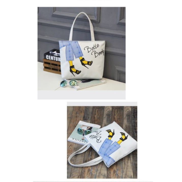 Túi Tote Vải Canvas Quai Tròn Có Khóa Kéo Phong Cách Ullzang Hàn Quốc