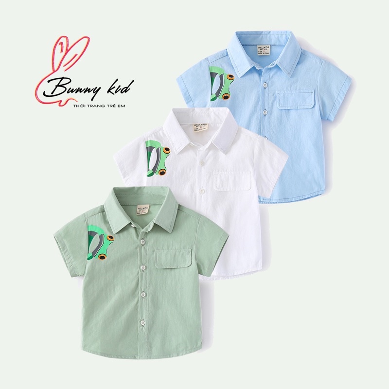 Áo sơmi bé trai WELLKIDS, áo cộc tay bé trai có cổ hoạ tiết ngộ nghĩnh (Tx2436)