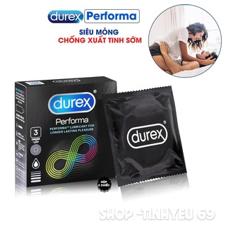 [Hàng Chính Hãng] Bao cao su Durex Performa HỘP 3 CÁI Size 52mm - Hộp 03 cái (Bcs Kéo Dài Thời Gian Yêu)