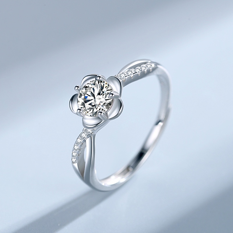 Nhẫn Bạc Nữ TQJ-NZW65 Chất Lượng Bạc 925 Hình Bông Hoa Đào Khoe Sắc Đính Đá Cao Cấp