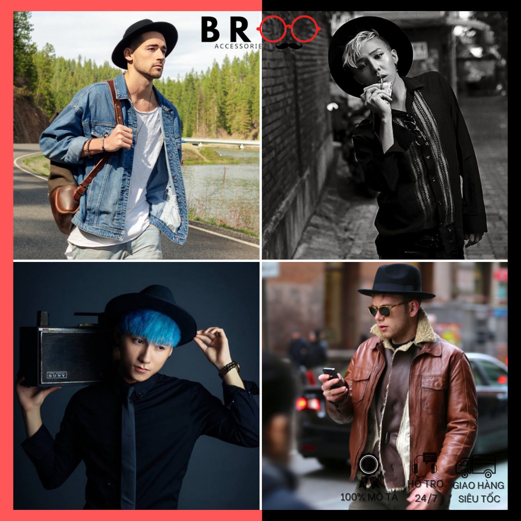 Mũ nón phớt Fedora vintage không bao giờ lỗi mốt, mũ cao bồi màu đen nam nữ - Phụ kiện unisex BROO Accesoriez