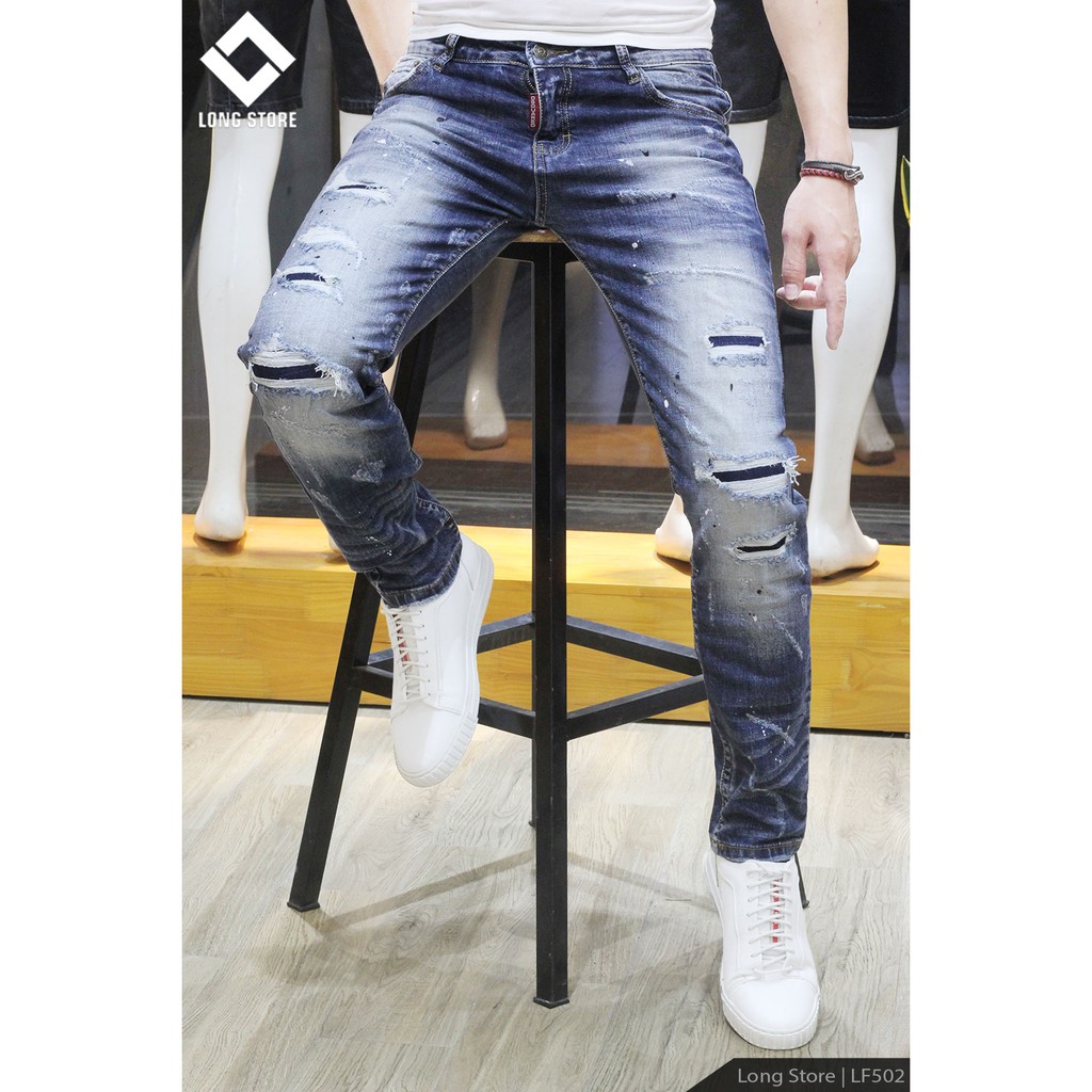 Quần jean nam rách màu xanh bạc✅FREESHIP✅ Quần bò nam SUPER dáng ôm SLIMFIT skinny co giãn cao cấp - LF502