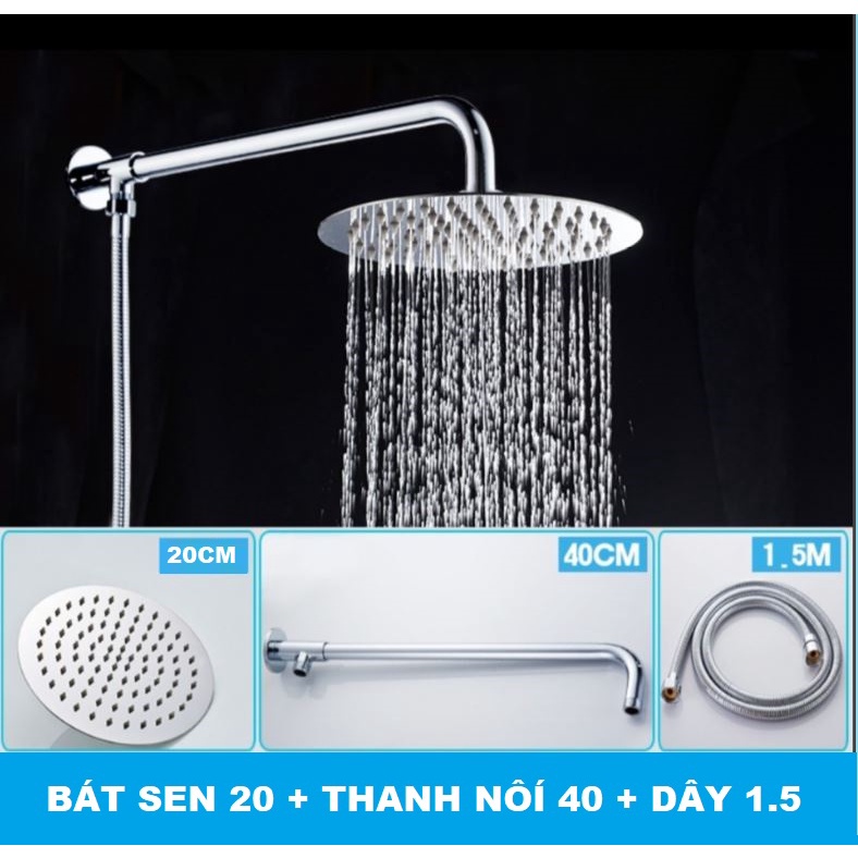 Đủ bộ cần treo bát sen TRÒN tắm đứng kèm dây nối bằng Inox sáng bóng tiện lợi