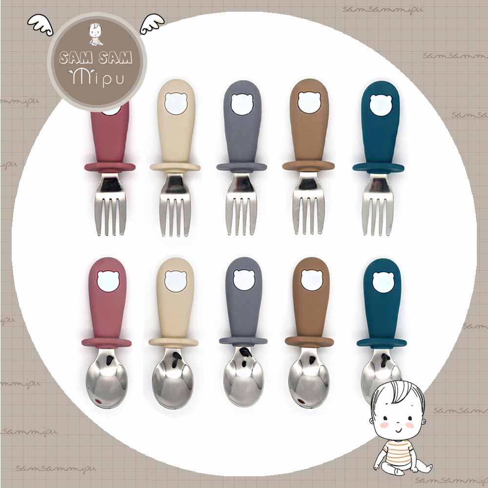 Ảnh Thật Set Thìa Dĩa Ăn Dặm Hình Gấu Dễ Thương Cho bé 1-5 tuổi inox 316 - Shop Mẹ Sam