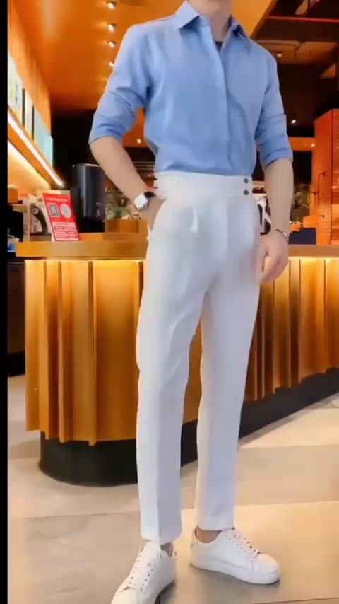 Quần tây nam lưng cao màu kem , cạp cao sidetab 2 khuy hàn quốc công sở form ôm bayggy màu đen ,màu trắng , be | BigBuy360 - bigbuy360.vn