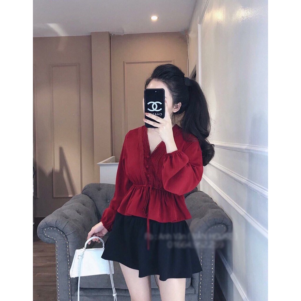 Áo Kiểu Nữ Thắt Eo Cỗ V Thời Trang Mới Sp Av46