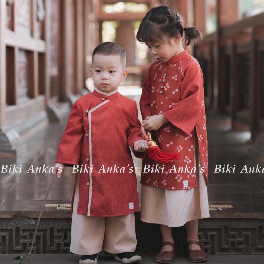 Áo Dài Tết Đôi Cách Tân Truyền Thống Cho Bé Trai Bé Gái Thiết Kế Biki Anka's