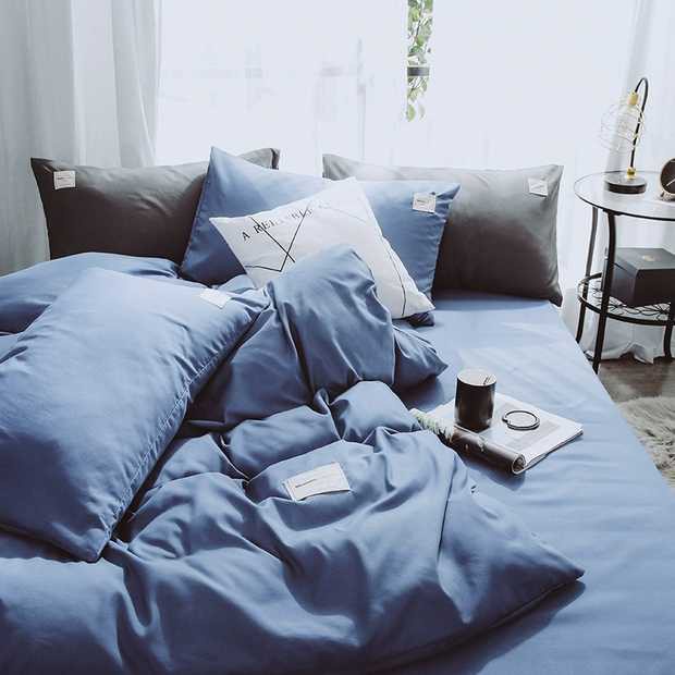 Bộ Chăn Ga Gối Cotton TC Emmidecor cao cấp - Xanh dương đậm giá tốt