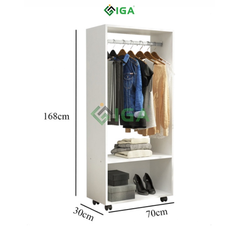 Tủ quần áo gỗ IGA có bánh xe 360 di động tiện lợi - GP200