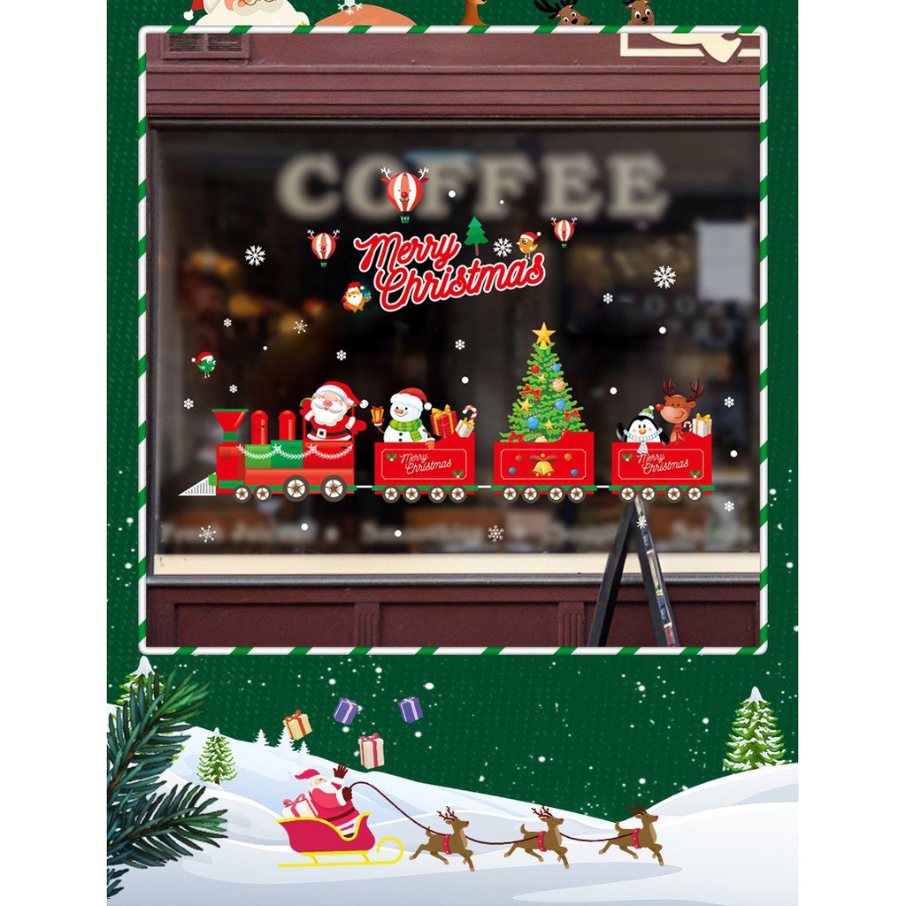 Decal trang trí noel - Đoàn tàu kéo xe noel đỏ