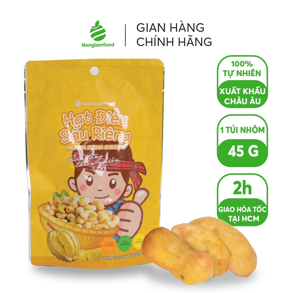 Hạt điều phủ vị phô mai, sầu riêng, tỏi ớt, wasabi Nonglamfood túi 45g | Đồ ăn vặt dinh dưỡng
