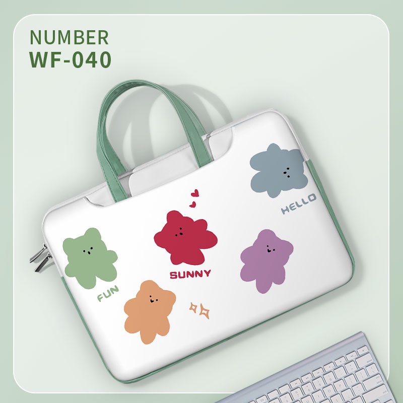 Túi đựng máy tính xách tay phong cách dễ thương Tay cầm màu xanh lá cây Túi chống sốc 13-17 inch Túi đựng Túi xách Balo máy tính xách tay