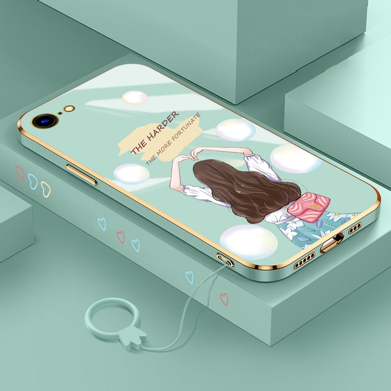 Ốp Điện Thoại Silicon Thẳng Viền Mạ Họa Tiết Hoạt Hình Có Dây Đeo Cho oppo a3s a5 a12e a83 a52 a72 a53