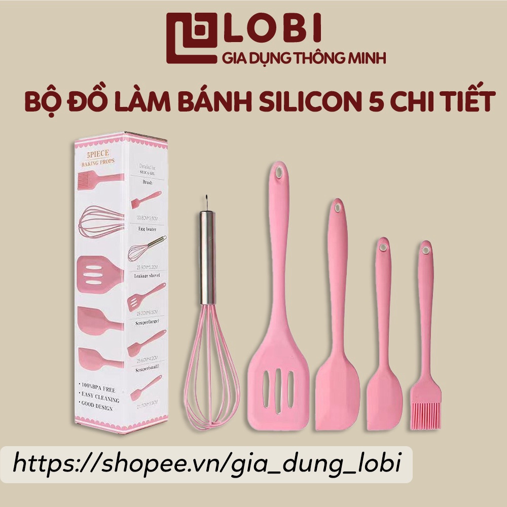 Bộ dụng cụ làm bánh silicone 5 món, đồ làm bếp nấu ăn tiện dụng