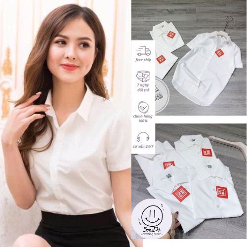 Áo Sơ Mi Tay Ngắn Cổ Đức Màu Trắng Phù Hợp Cho Học Sinh Đi Học Đi Làm Công Sở | Smide Clothing