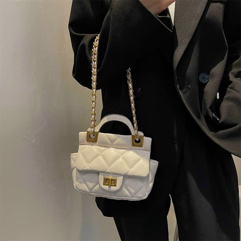 Túi Vân Ô trám khoá xoay có quai cầm chất da mềm zize 15 chuẩn đẹp