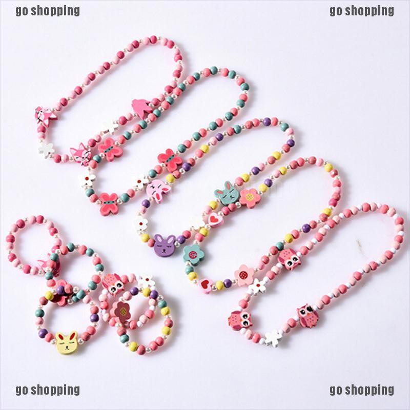 {go shopping}1sets Wooden beaded cartoon animal necklace girl party supply gift