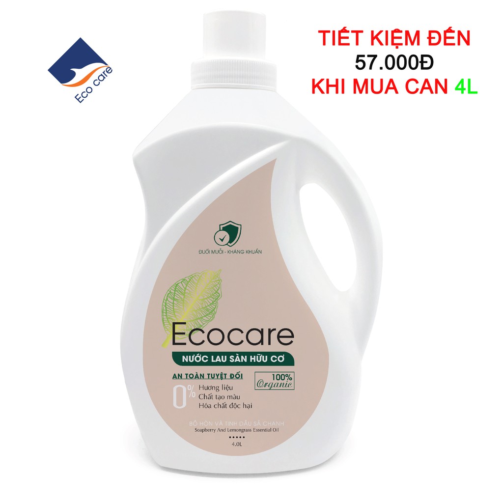 Nước Lau Sàn Sả Chanh/ Quế Ecocare Hữu Cơ Bồ Hòn Đuổi Muỗi, Kháng Khuẩn Chai 4000ml